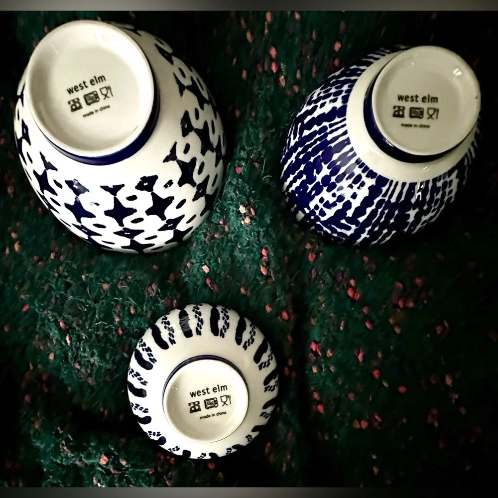 ‼️RARE‼️🎸West Elm🎸🔥NWOT🔥INDIGO TIE-DYE Nesting Bowl Set(3)